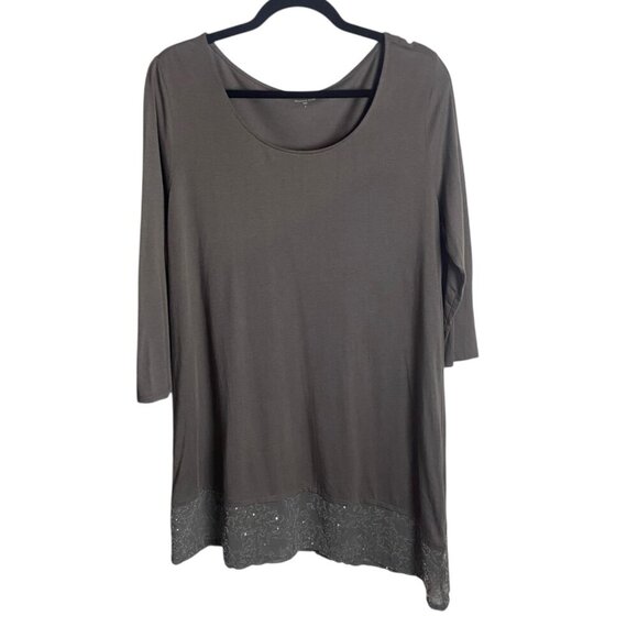 Garnet Hill Size Lare Sequin Asymmetrical Hem Gray Tunic Top Bouse Scoop Neck - Picture 1 of 6